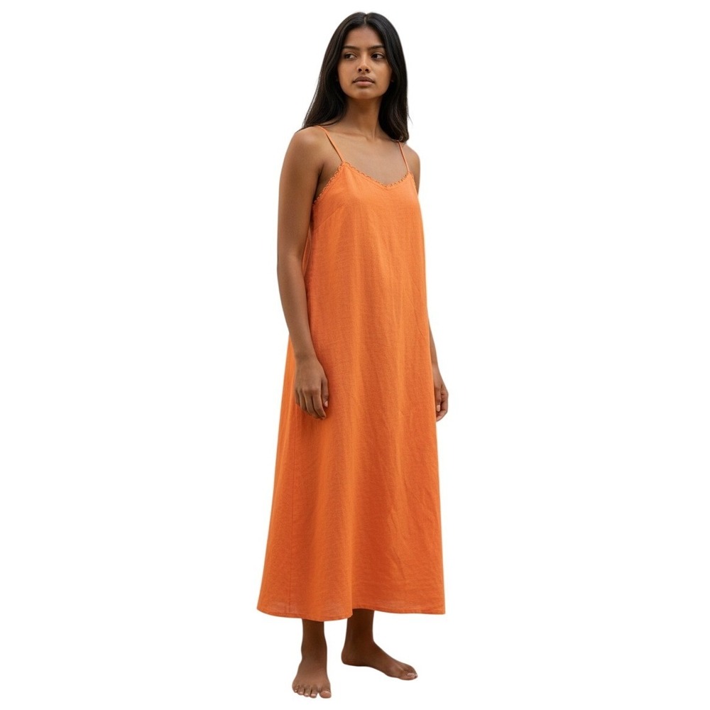 Abercrombie & Fitch Orange Linen Blend Maxi Dress Small, quiet luxury, 90s style